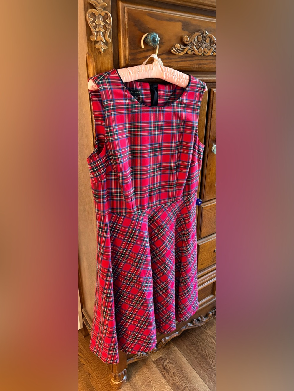 Talbots Red Plaid Sleeveless Fit-and-Flare Dress